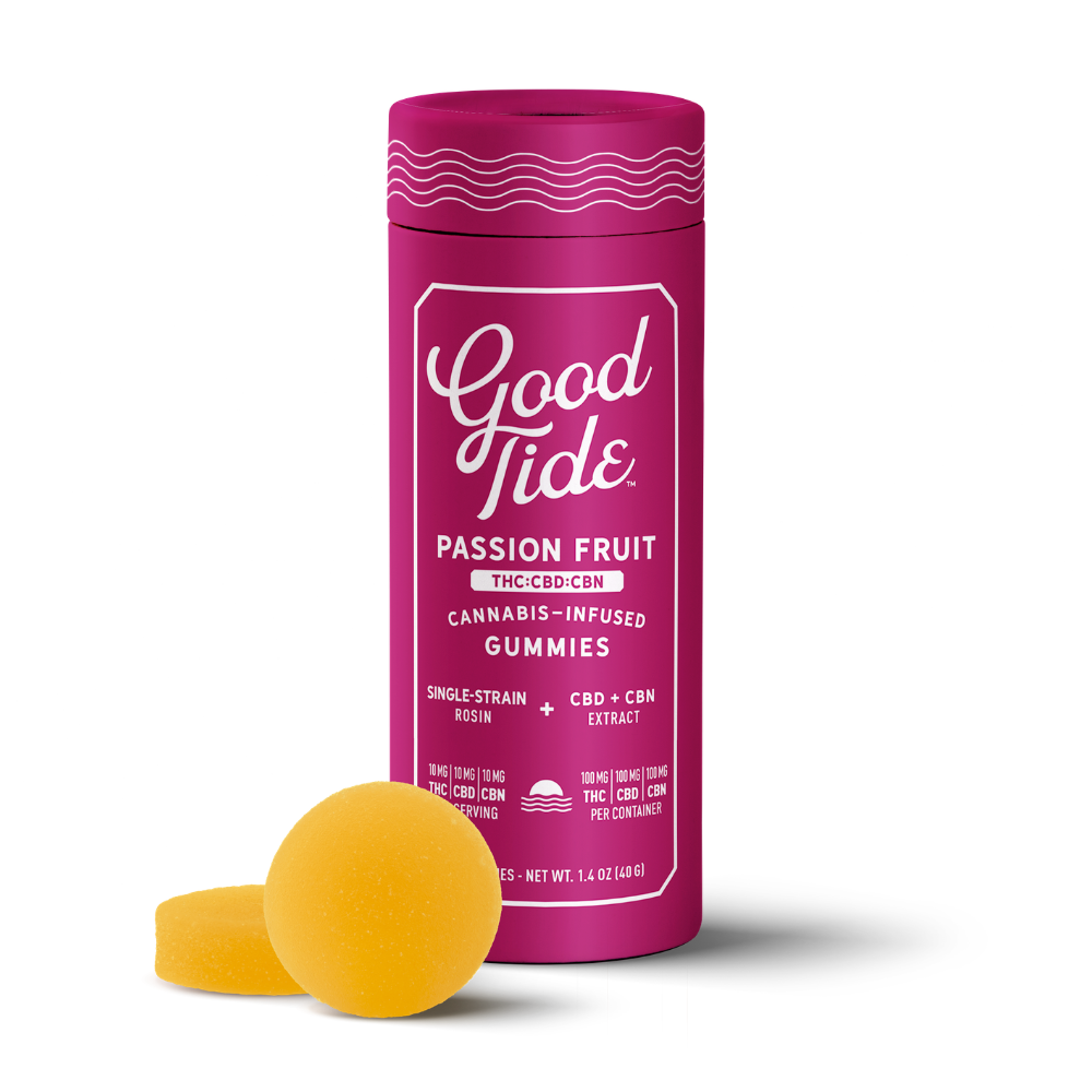 Good Tide – Passionfruit 1:1:1 CBD + CBN Single-Strain Rosin Gummies | Sleep | 100mg