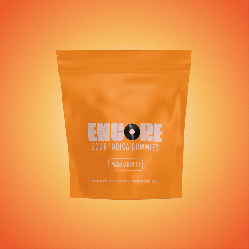 Encore Edibles – 1:1 Sour Mandarin [10pk] (100mg CBD/100mg THC)