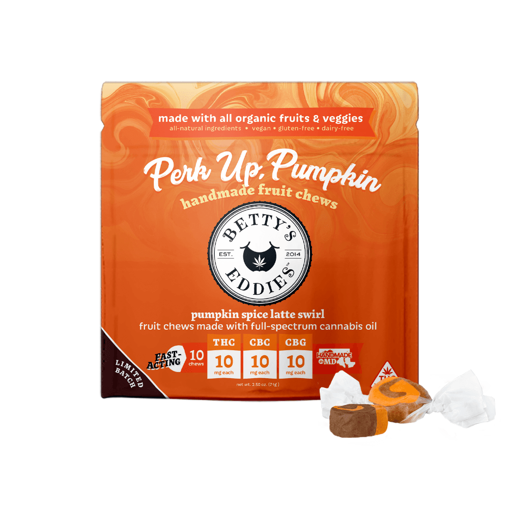 Betty's Eddies – Perk Up, Pumpkin Spice Latte Swirl [10pk] (100mg THC/100mg CBC/100mg CBG)