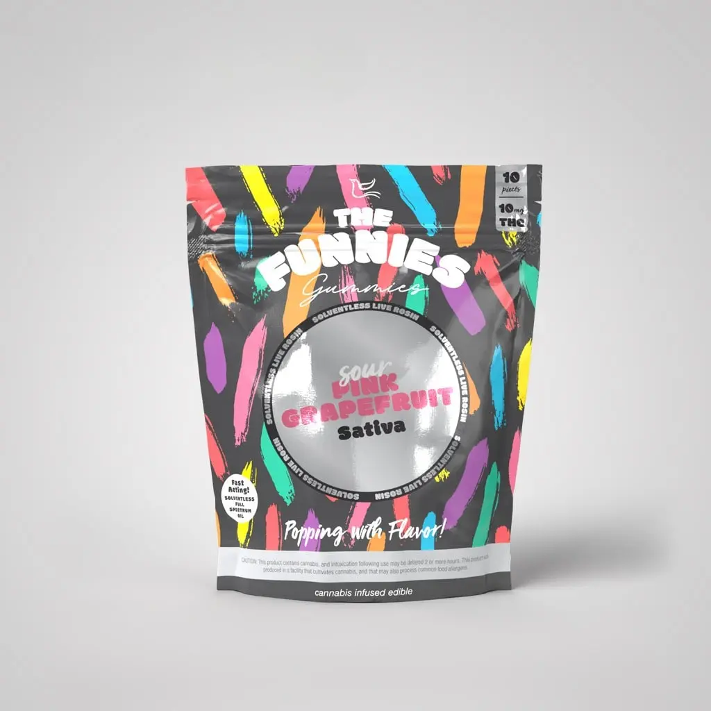 The Funnies Gummies – The Funnies -- Sour Pink Grapefruit (Sherbet Haze) -- Live Rosin Gummies 10 Pack -- 100mg