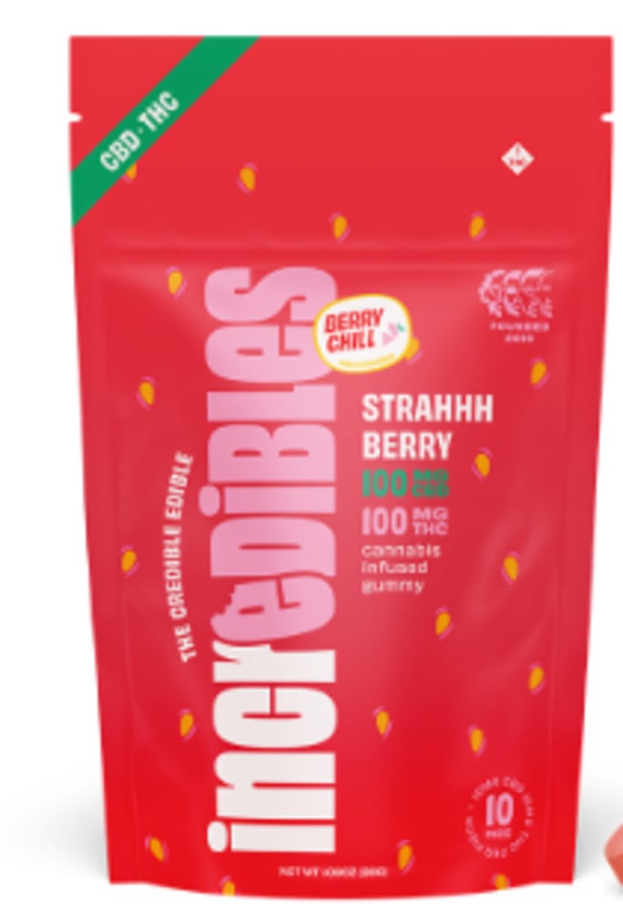 incredibles – 1:1 Strahhhberry + CBD [10pk] (100mg CBD/100mg THC)