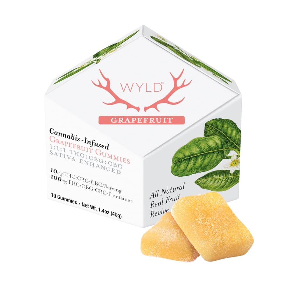 WYLD – Grapefruit 1:1:1 CBG:CBC + Sativa Enhanced Gummies | 100mg THC:CBG:CBC