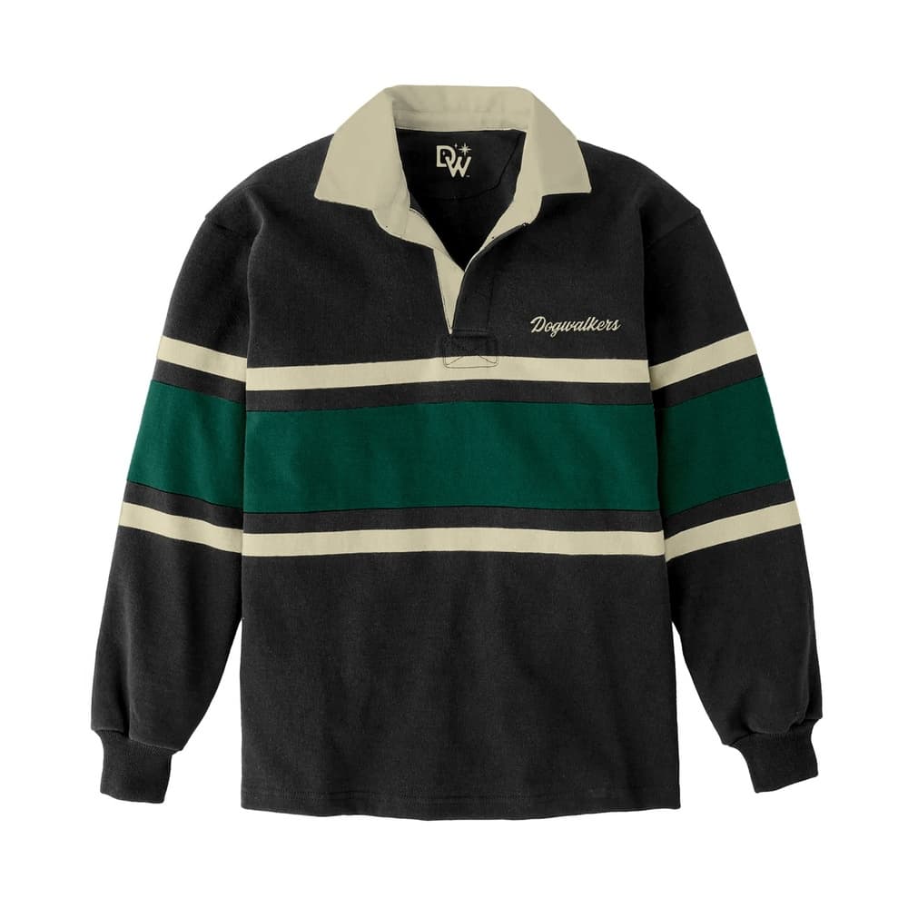 Dogwalkers – Long Sleeve T-Shirt - Embroidered Rugby- Black [L]