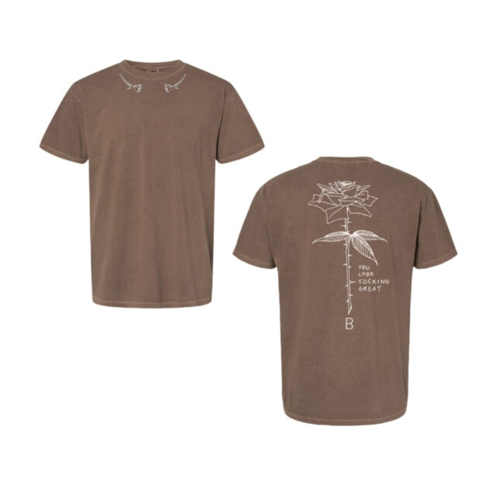 Beboe – Embroidered Flower Collar T-Shirt - Espresso [XL]
