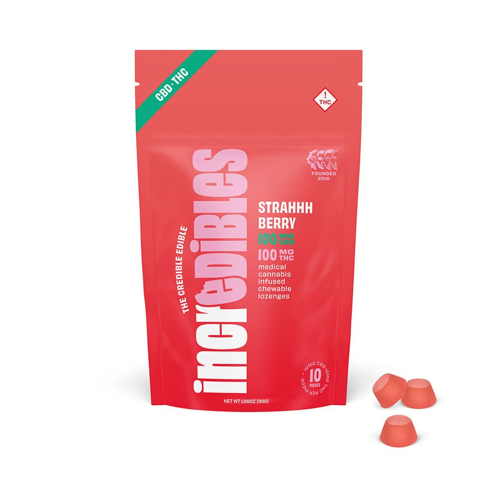 incredibles – 1:1 Strahhhberry + CBD [10pk] (100mg CBD/100mg THC)
