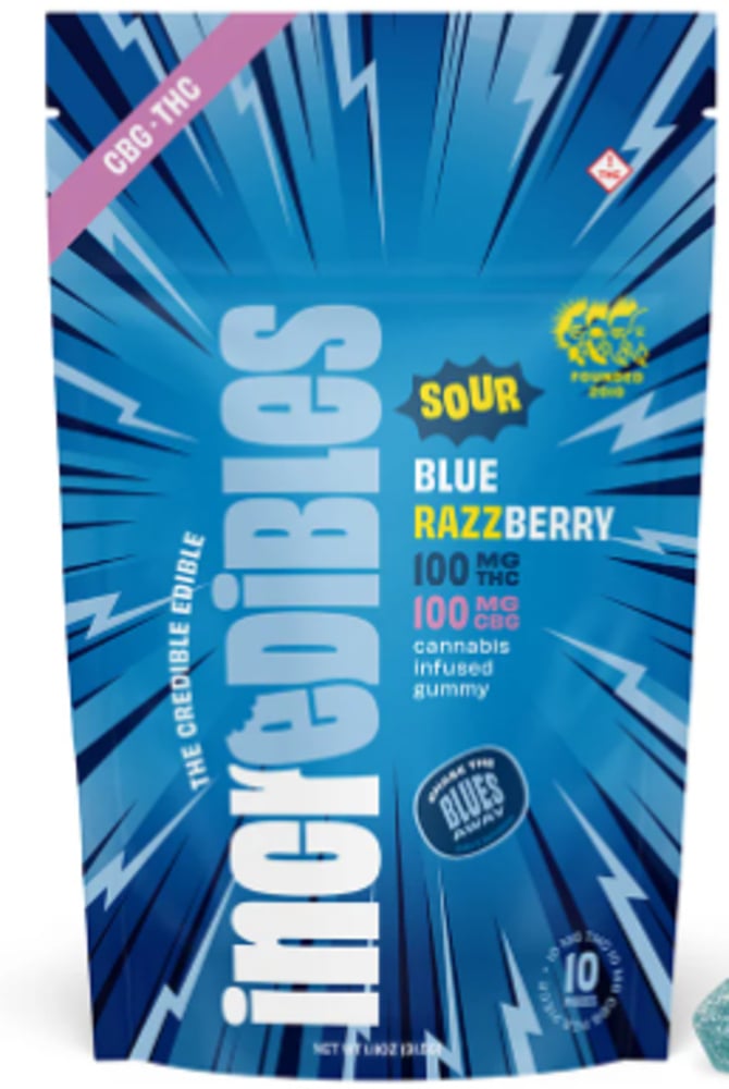 incredibles – 1:1 Sour Blue Razzberry + CBG [10pk] (100mg CBG/100mg THC)