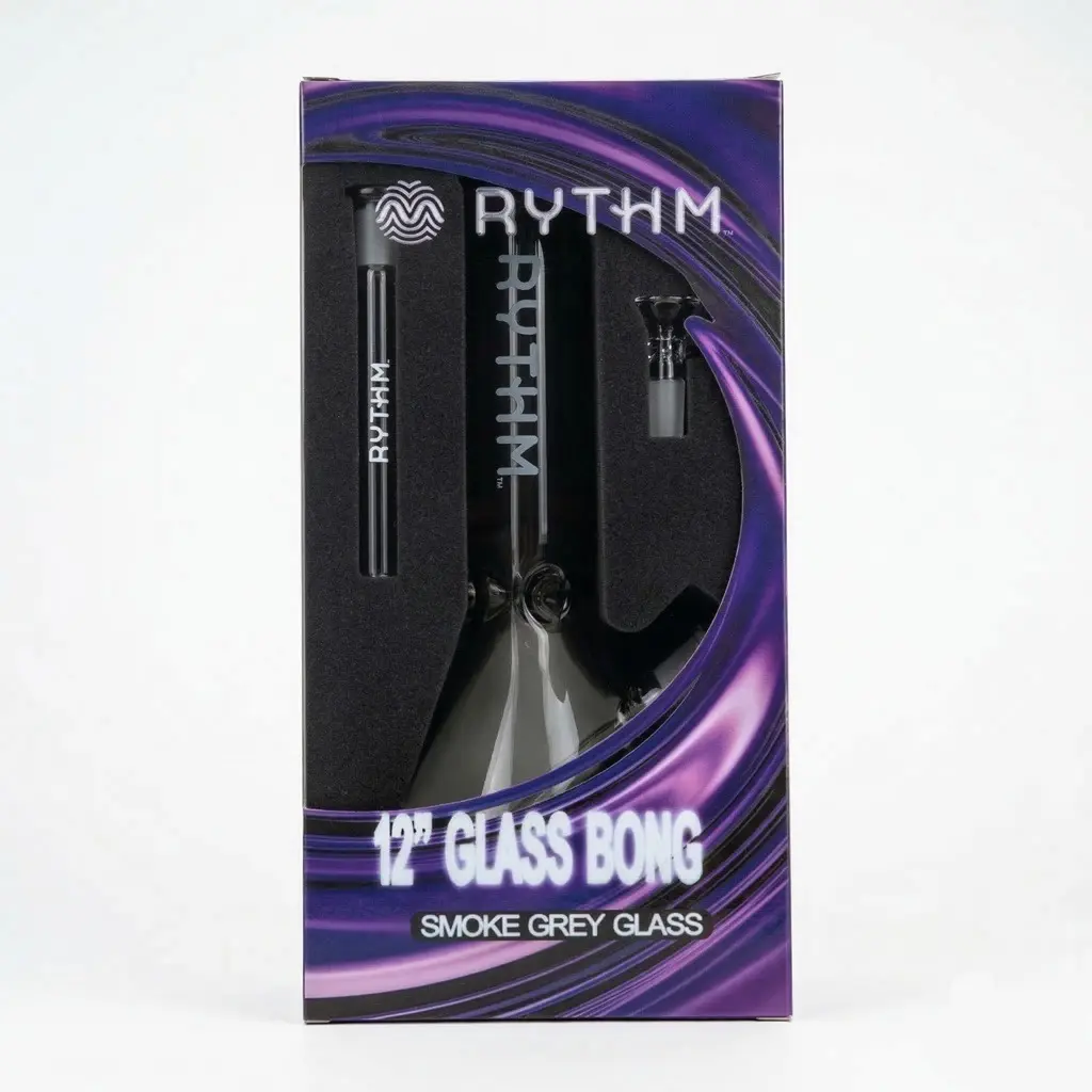 RYTHM – 12" Glass Bong - Smoky Grey