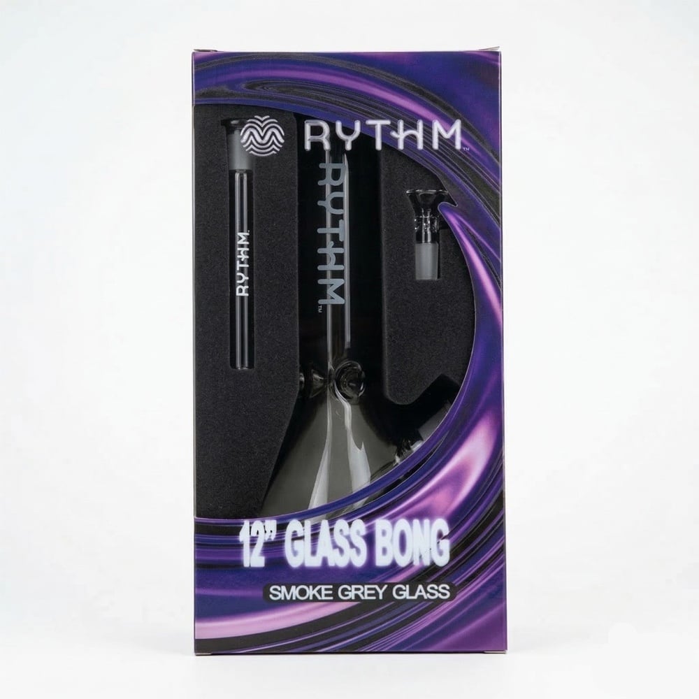 RYTHM – 12" Glass Bong - Smoky Grey