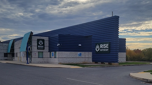 Exterior of RISE Chambersburg PA medical marijuana dispensary in Pennsylvania.