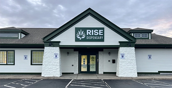 RISE Dispensaries Warwick storefront at 380 Jefferson Blvd, Warwick RI: medical and recreational cannabis shop exterior