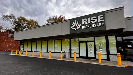 Exterior of RISE Monroeville PA medical marijuana dispensary in Pennsylvania.